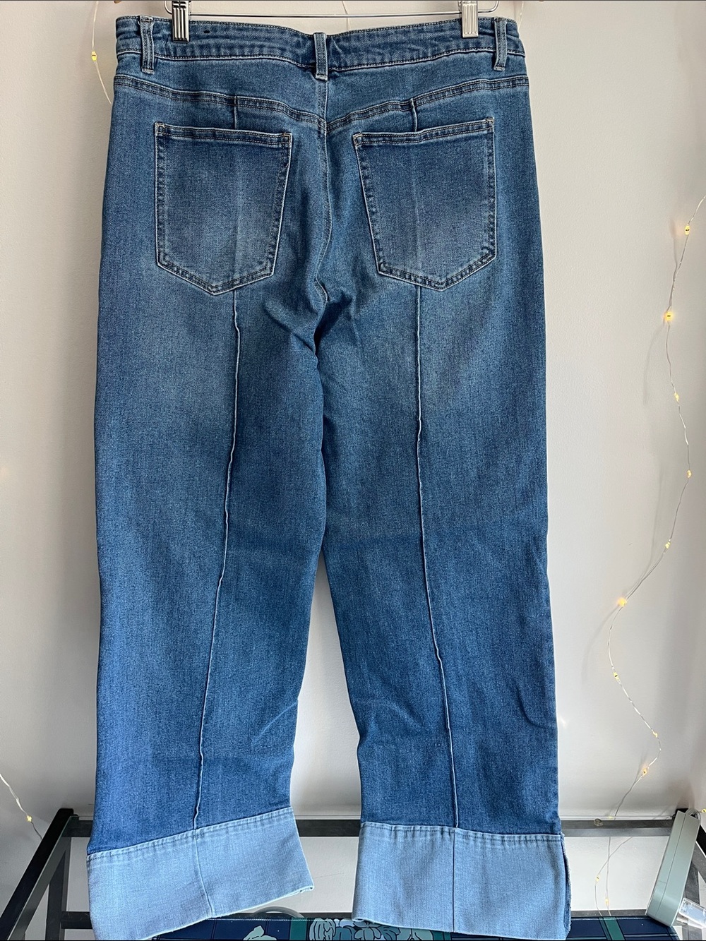 Ag Adriano Goldschmied Blue Wide-Leg Jeans with Cuffed Hem - Picture 2 of 3
